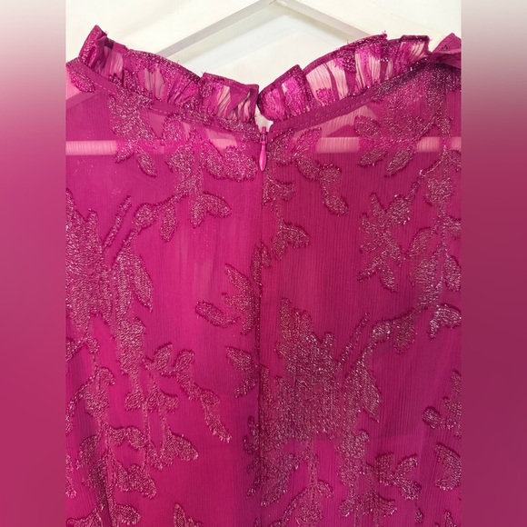 NWT Maggy London Women’s Fuschia Nila Chiffon Lace Bishop Sleeve Dress Size 16 - Picture 8 of 10